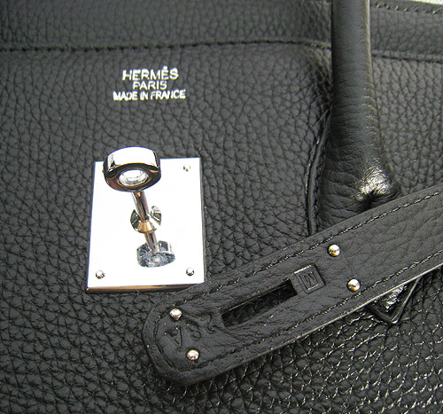 High Quality Fake Hermes Birkin 35CM Pearl Veins Leather Bag Black 6089